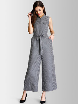 FABLE STREET - Black and White Checks Tie Up Jumpsuit