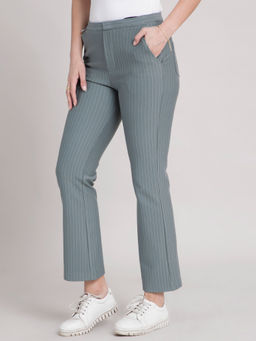 FABLE STREET - Sap Green 4 Way Stretch Striped Bootcut Livin Pants - Sap Green