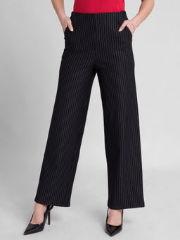 FABLE STREET - Black 4 Way Stretch Striped Wide Leg Livin Pants