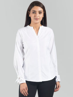 FABLE STREET - Open Mandarin Collar Full Sleeve Tie Shirt