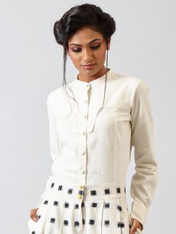 FABLE STREET - Mandarin Collared Square Yoke Shirt - Ivory