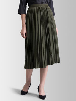 FABLE STREET - Olive Pleated Midi Skirt
