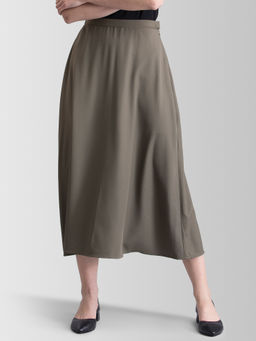 FableStreet - Olive Solid Midi Skirt