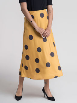 FABLE STREET - Elasticated Polka Dot A Line Skirt Mustard And Black