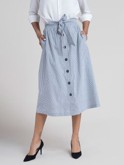 FABLE STREET - Cotton Aline Elasticated Skirt Blue And White