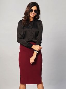 FableStreet - Classic Midi Pencil Skirt - Maroon