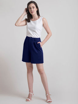 FABLE STREET - Pleated Solid Shorts - Navy