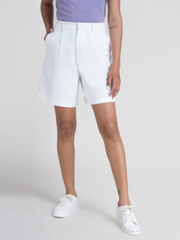 FABLE STREET - Cotton Mid Rise Shorts - White