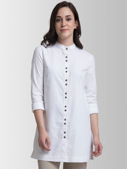 FABLE STREET - Linen Mandarin Collar Tunic - White