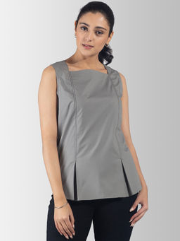 FableStreet - Square Neck Side Pleats Stitch Detail Top