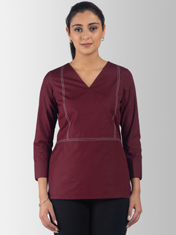FABLE STREET - V Neck Quarter Sleeve Stitch Detail Top