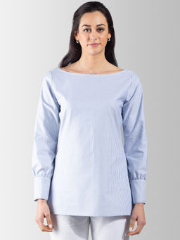 FableStreet - Boat Neck Full Sleeve Wide Cuff Striped Top