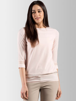 FableStreet - Round Neck Quarter Sleeve Sheer Panel Top