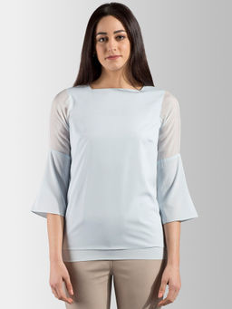 FableStreet - Square Neck Quarter Sleeve Sheer Panel Top