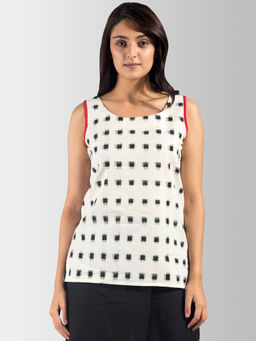FableStreet - Boat Neck Sleeveless Ikat Top