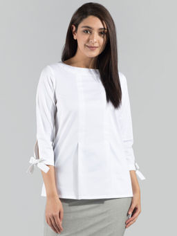 FableStreet - Box Pleat Quarter Sleeve Tie Top