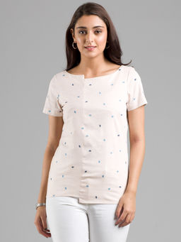 FableStreet - Cotton Half Sleeves High Low Striped Top