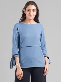FableStreet - Blue Sleeve Tie Top