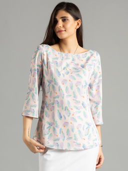 FableStreet - Light Pink Boat Neck Abstract Print Top