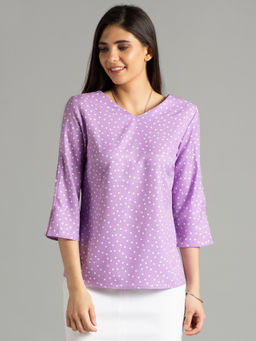 FABLE STREET - Lilac V Neck Polka Dot Top