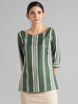FABLE STREET - Olive Vertical Striped Top