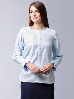 FABLE STREET - Blue Faux Button Top