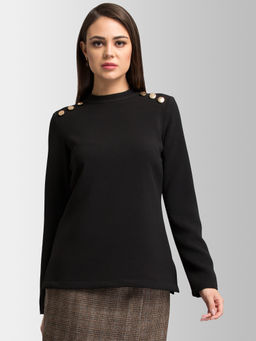 FABLE STREET - Black High Neck Full Sleeves Top