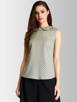 FABLE STREET - Green Polka Dot Peter Pan Collar Top