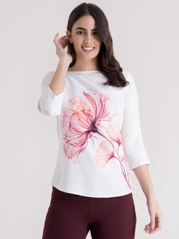 FableStreet - Multi Color Boat Neck Placement Print Top