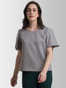 FABLE STREET - Round Neck Bell Sleeve Top - Grey