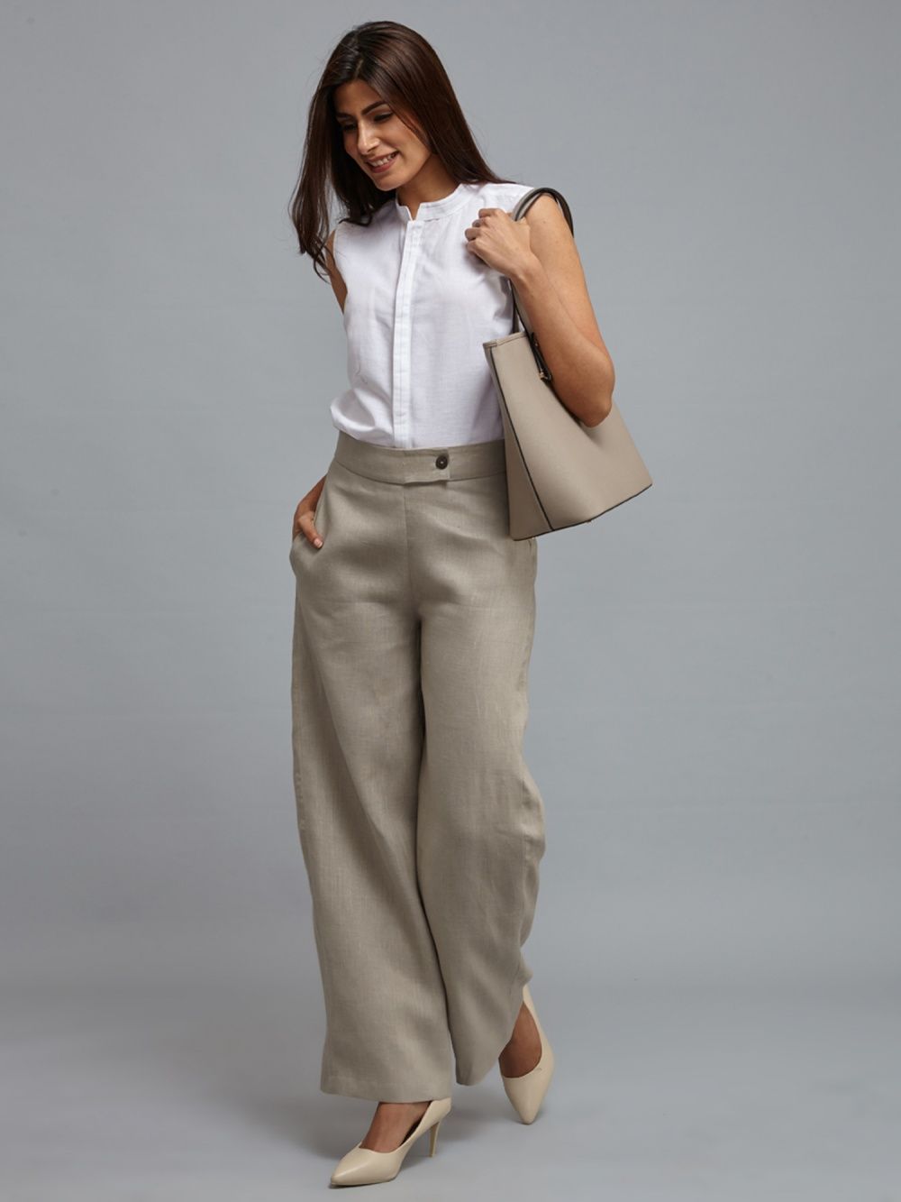 Buy FableStreet Linen Wide Leg Trousers 