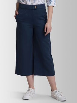 FABLE STREET - Linen Textured Culotte - Navy Blue