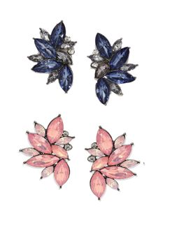 Fabula - Multicolor Large Floral Crystal Fashion Drop Earrings (Pack of 2)