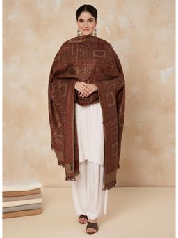 Zamour - Kani Geometric Woven Kashmiri Shawl-Brown