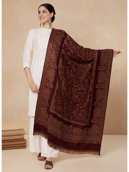 Zamour - Woven Paisley Floral Kani Shawl-Maroon