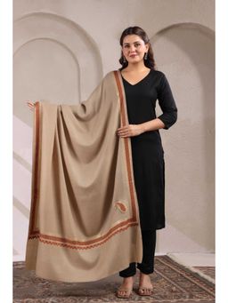 Zamour - Kashmiri Sozni Zari Embroidery Shawl-Beige