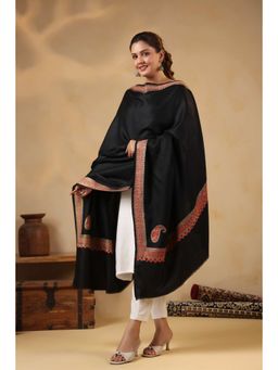 Zamour - Kashmiri Sozni Zari Embroidery Shawl-Black