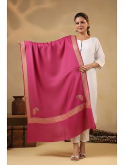 Zamour - Kashmiri Sozni Zari Embroidery Shawl-Pink