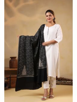 Zamour - Kashmiri Jaal Embroidery Floral Shawl-Black