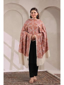 Zamour - Kashmiri Sozni Floral Embroidery Shawl-Beige