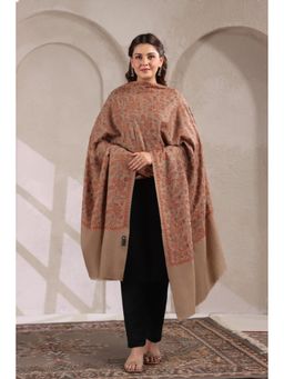 Zamour - Kashmiri Sozni Floral Embroidery Shawl-Brown