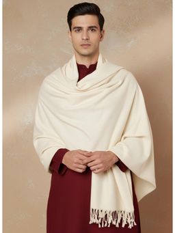 Zamour - Plain Off White Woolen Stole For Men