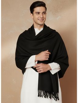Zamour - Plain Black Woolen Stole For Men