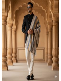 MUFFLY - Men's Multi-Color Striped Fine Wool Big Shawl