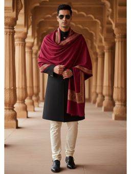 MUFFLY - Men Floral Wool Maroon Shawl