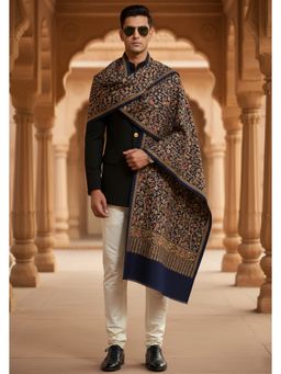 MUFFLY - Men Floral Wool Blue Shawl