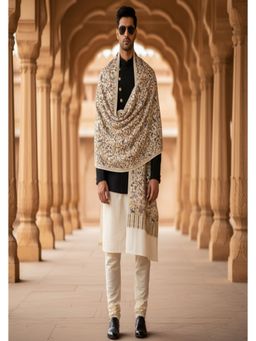 MUFFLY - Men Floral Wool White Shawl
