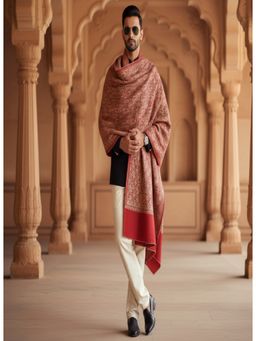 MUFFLY - Men Embroidered Wool Red Shawl
