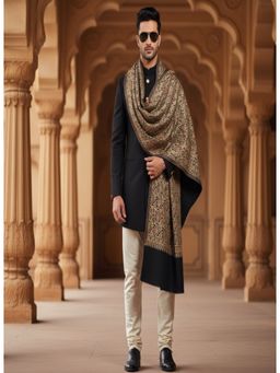 MUFFLY - Men Embroidered Wool Black Shawl