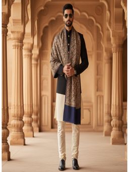 MUFFLY - Men Embroidered Wool Blue Shawl